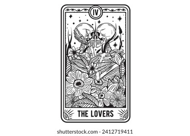 The Lovers Tarot Card, Valentine Skeletons, Skeleton Love Tarot Card, The Lovers, The Lovers, Skeleton Love Floral, Funny Skeleton, Tarot Card Shirt, Cute Tarot Card
