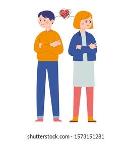 lovers turn their backs on each other because they are fighting and angry, men and women fight when they are dating, the concept of people relationships