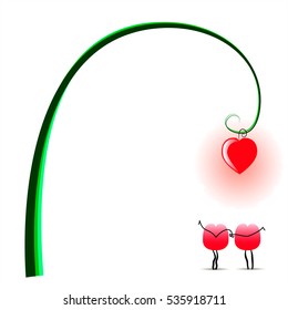Lovers under a lamp. Vector illustration depicts a pair of lips under the light Ã¢?? hearted on a white background.