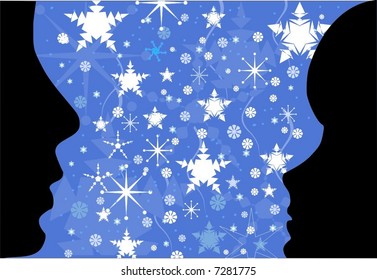 lovers under snoflakes
