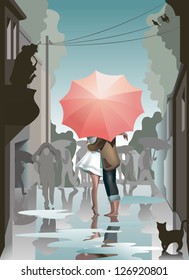 Lovers under Umbrella