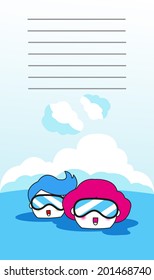 Lover's Vacation paper note illustration set