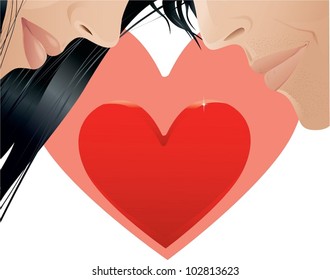 Lovers. The vector illustration of facial profiles of a man and woman in love.