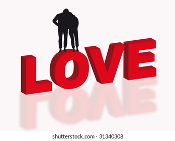 Lovers walking on the letters of love