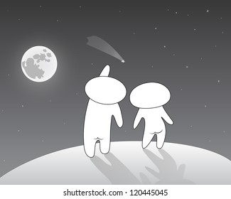 Lovers watching a shooting star