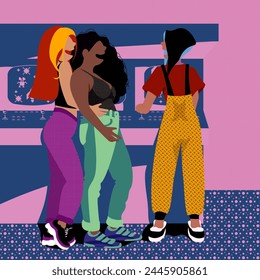 Love's Canvas: Queer Life in Everyday Moments - Lesbian Couple and Friend Having Fun at Arcade