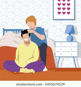 Love's Canvas: Queer Life in Everyday Moments - Couple of Boyfriends Talking in Bedroom