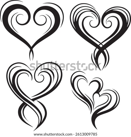 Love's Embrace: An Elegant Quartet of Heart Designs, with a delicate dance of lines, embracing the essence of love and emotion.