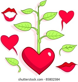 Love's patterns, hearts, lips, tree and leaves.. All objects are separated, they can be scaled or recolored without any problems and quality loss.