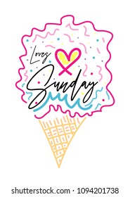 loves sunday,t-shirt print poster vector illustration