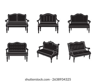 loveseat bench icon set silhouette vector illustration
