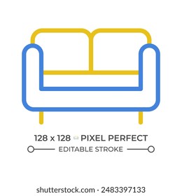 Loveseat two color line icon. Living room arrangement. Comfortable couch. Furniture store category bicolor outline symbol. Duotone linear pictogram. Isolated illustration. Editable stroke