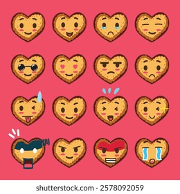 Love-shaped Dry Cookie with Various Emoticons for Emoji Project or Valentine Design Element