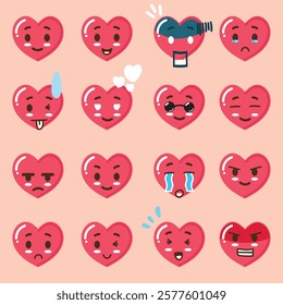 a love-shaped emoticon set for design element or emoji project