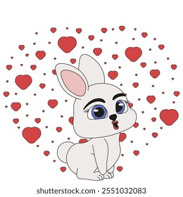 Lovesick bunny isolated white background. Valentine's Day concept with cute animal in love. Vector romantic concept. Be my Valentine. EPS 10