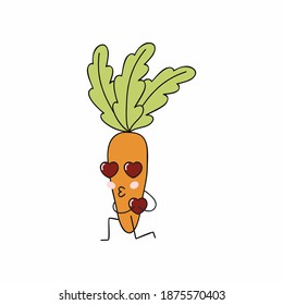 A lovesick carrot with eyes and face. Vector character for Valentine's Day. Illustration for a greeting card.