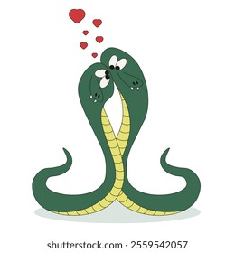 Lovesick vector Snake isolated white background. Flat style illustration with symbol 2025 Chinese New Year. Love concept. Template design Valentine's Day clip art. Cute Valentine postcard card poster 