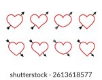 Lovestruck or arrow through heart flat vector icon. Set of pierced heart icons. Heart with arrow vector symbol
