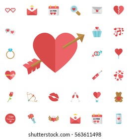 Lovestruck or arrow through heart flat icon for apps and websites. Set of Valentines icons