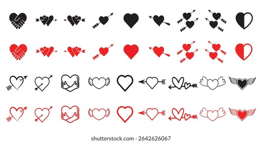 Lovestruck or arrow through heart valentines day vector icon. red and black in love. Heart shape in red and black balloon. Red heart symbol. romantic, lovely, anniversary.