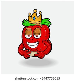 Lovestruck expression with Strawberry Fruit Crown Mascot Character Cartoon. Vector Illustrations