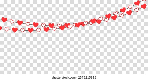 Love-Themed Decorations: Heart Garland Designs for Romantic Celebrations. Red Paper Hearts and Seamless Patterns for Valentine’s Day, Wedding Cards, Invitations, and Anniversary Digital Artwork