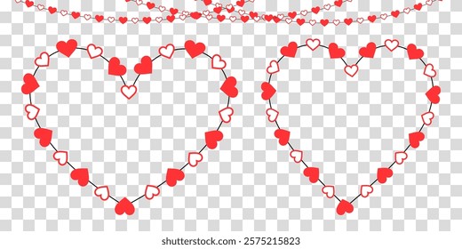 Love-Themed Decorations: Heart Garland Designs for Romantic Celebrations. Red Paper Hearts and Seamless Patterns for Valentine’s Day, Wedding Cards, Invitations, and Anniversary Digital Artwork