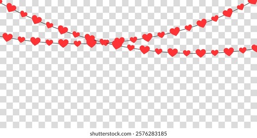 Love-Themed Decorations: Heart Garland Designs for Romantic Celebrations. Red Paper Hearts and Seamless Patterns for Valentine’s Day, Wedding Cards, Invitations, and Anniversary Digital Artwork