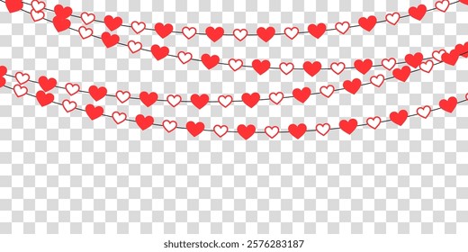 Love-Themed Decorations: Heart Garland Designs for Romantic Celebrations. Red Paper Hearts and Seamless Patterns for Valentine’s Day, Wedding Cards, Invitations, and Anniversary Digital Artwork