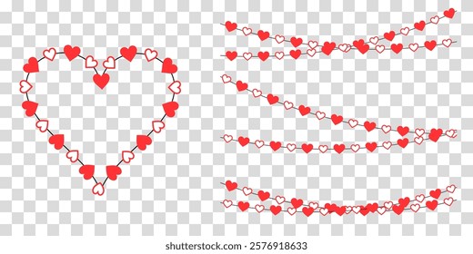 Love-Themed Decorations: Heart Garland Designs for Romantic Celebrations. Red Paper Hearts and Seamless Patterns for Valentine’s Day, Wedding Cards, Invitations, and Anniversary Digital Artwork