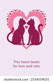 Love-Themed Valentine's Day Card with Adorable Cat Art