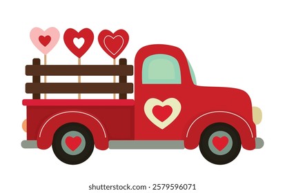 Lovetruck of Valentine lollipops delivery happiness and love for everyone. Vector illustration.