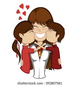 Lovin' mommy collection - A brunette super mother and her brunette son and girl (children kisses mother).