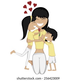 Lovin' mommy collection - A cute black haired girl and boy surprise their black haired mom.