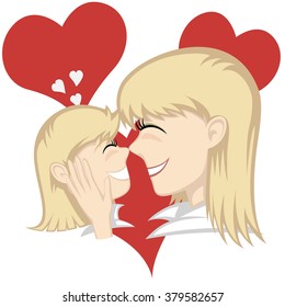 Lovin' mommy collection - A cute blonde girl and blonde mother's faces (mother caresses with hearts in background).