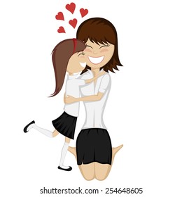 Lovin' mommy collection - A cute brunette girl hugs her dark haired mother with love.