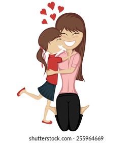 Lovin' mommy collection - A cute brunette girl hugs her brunette mother with love. 