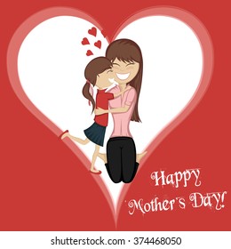 Lovin' mommy collection - A cute brunette girl hugs her brunette mother with love (with background).
