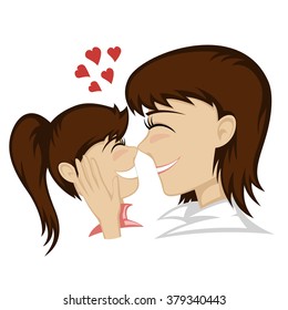 Lovin' mommy collection - A cute brunette girl and brunette mother's faces (mother caresses).