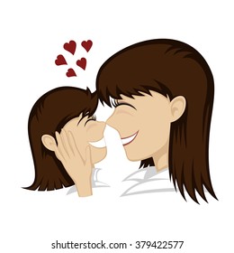 Lovin' mommy collection - A cute brunette girl and brunette mother's faces (mother caresses).