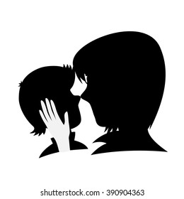 Lovin' mommy collection - Silhouette of a caring mother caresses her son's head (isolated on white).