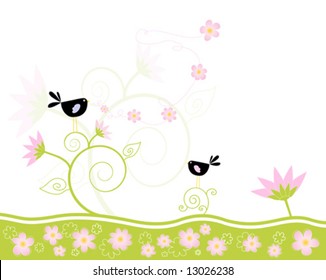 Loving birds singing spring