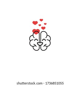 Loving brain, love icon, hearts flying out of brain