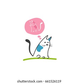 Loving cat with bubble. Cute funny cartoon character. Vector illustration
