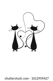 Loving cats and heart on a white background.Vector illustration.