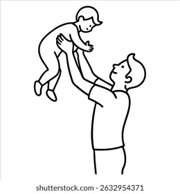 Loving continuous line art of a father playing with his child for use in joyful parenting illustrations family themed home decor prints and minimalist heartwarming visuals