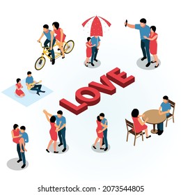 Loving couple activities set 3d isometric vector illustration concept for banner, website, landing page, ads, flyer template
