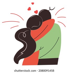 Loving couple, back view. A man and a woman are hugging. Loving romantic relationship. Flat vector illustration. Cartoon color clipart isolated. Element for Valentine's holiday design, decor, cards.