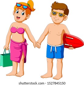 loving couple in bathing suits In the summer holiday swim and go for sports