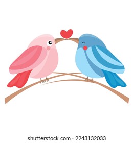 Loving couple of birds on white background